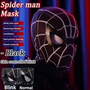 New Spider-Man chin control mask cosplay costume Halloween eye blink all black